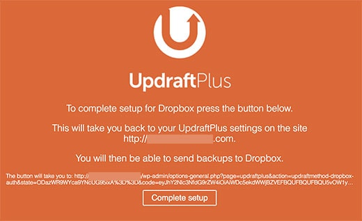 تکمیل اتصال UpdraftPlus به Dropbox